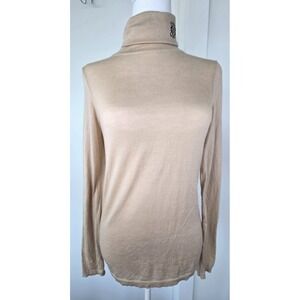 Modele Depose Made in Italy 100% Worsted Wool Beige Turtle Neck Sweater Sz M Lux